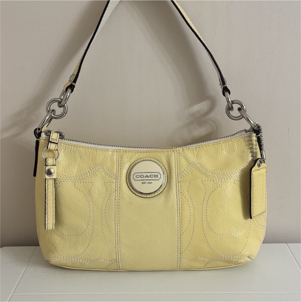 Coach Y2K Vintage Butter Yellow Patent Shoulder Bag with Logo Tag Charm